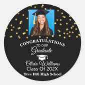 Sticker Rond Gold Confetti Graduate Photo Party (Devant)