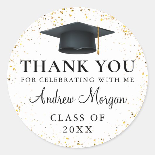 Sticker Rond Gold confetti Merci de graduation (Devant)
