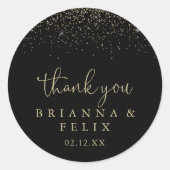 Sticker Rond Gold Confetti Script Merci mariage Faveur (Devant)