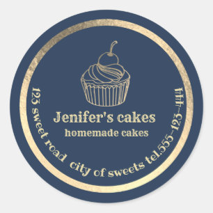 Sticker Rond Gold cupcakes maison et gâteries emballage Classi