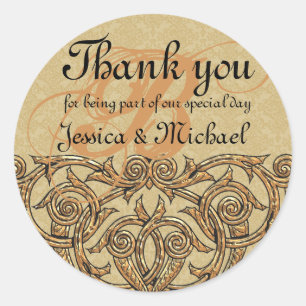 Sticker Rond Gold Damask Custom Monogramme Mariage Faveur Sceau