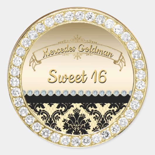 Sticker Rond Gold Damask & Diamonds Sweet 16 Anniversaire (Devant)