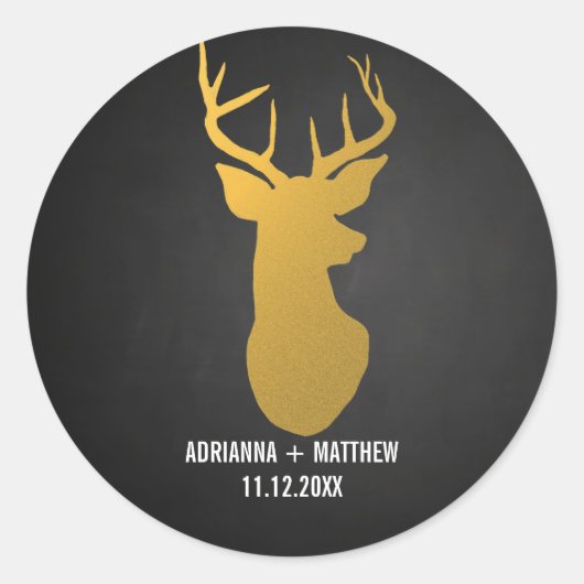 Sticker Rond Gold Deer / Antler Chalkboard Mariage (Devant)