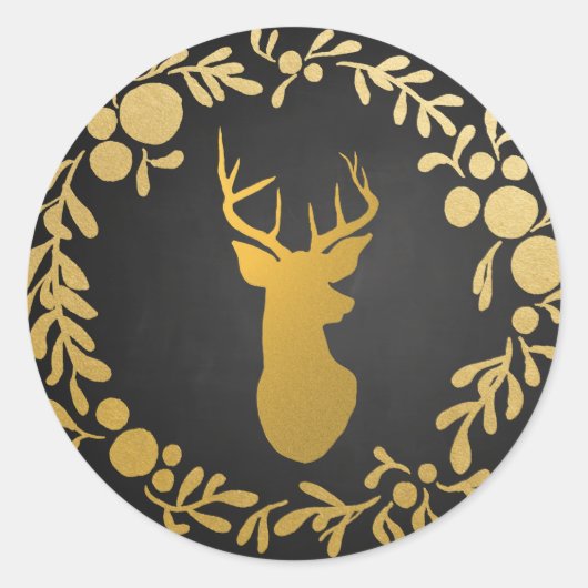 Sticker Rond Gold Deer / Antler Chalkboard Wreath (Devant)