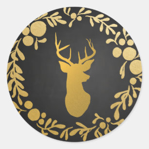 Sticker Rond Gold Deer / Antler Chalkboard Wreath