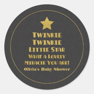 Sticker Rond Gold Design Twinkle Little Star Baby shower