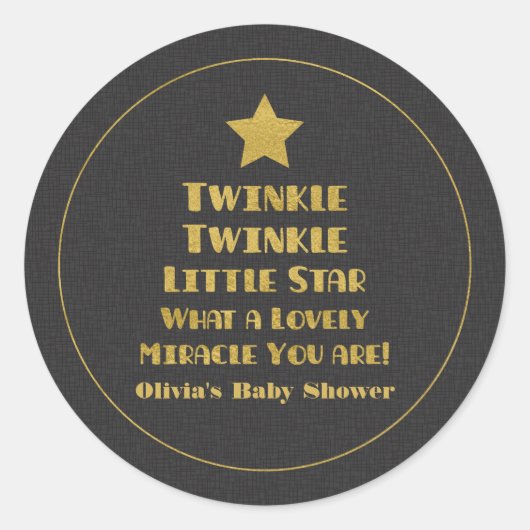 Sticker Rond Gold Design Twinkle Little Star Baby shower (Devant)