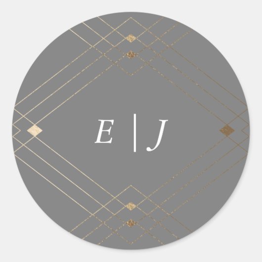 Sticker Rond Gold Diamond Gris Géométrique Mariage Gatsby (Devant)