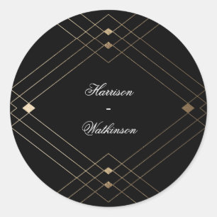 Sticker Rond Gold Diamond noir Géométrique Mariage Gatsby