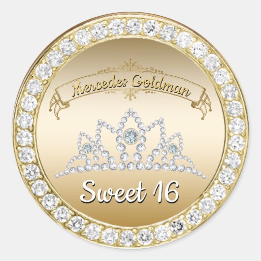 Sticker Rond Gold & Diamond Tiara Princess Sweet 16 Anniversair (Devant)