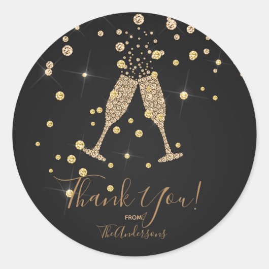 Sticker Rond Gold Diamonds Champagne Toast Celebration Favorise (Devant)