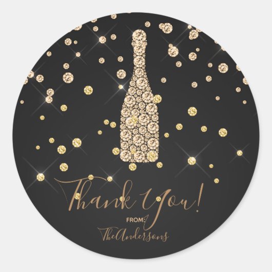 Sticker Rond Gold Diamonds Champagne Toast Celebration Favorise (Devant)