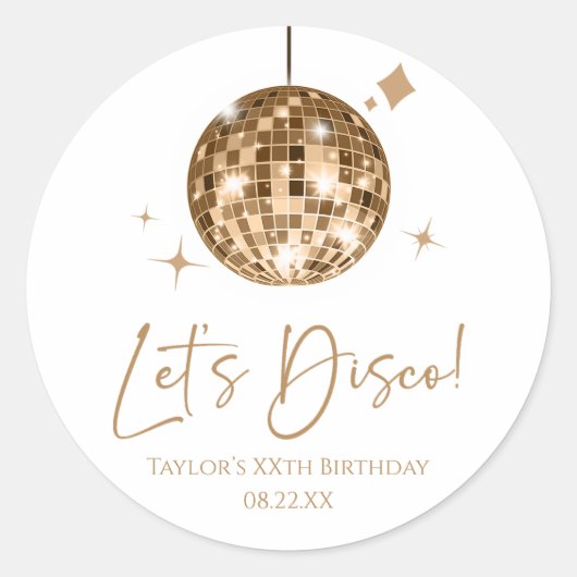 Sticker Rond Gold Disco Ball Let's Disco Anniversaire (Devant)