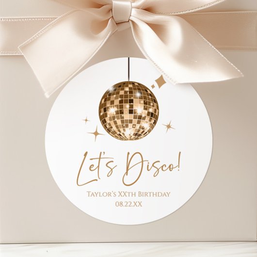 Sticker Rond Gold Disco Ball Let's Disco Anniversaire
