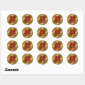 Sticker Rond Gold Double Bonheur Mariage chinois Merci (Feuille)