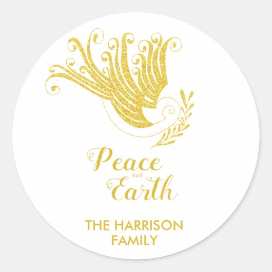 Sticker Rond Gold Dove Paix sur Terre Noël (Devant)