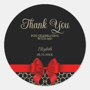 Sticker Rond Gold Egypte géométrique Bow rouge Merci noir