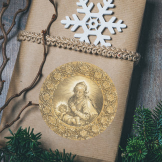 Sticker Rond Gold Elegant Christian Noël Nativité Scène