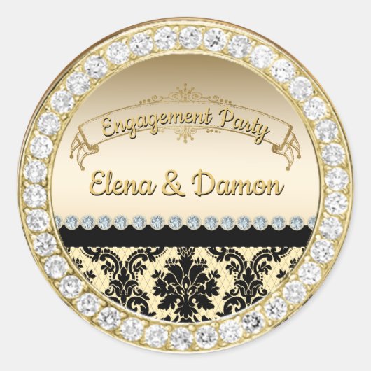 Sticker Rond Gold Elegant Damask & Diamonds (Devant)