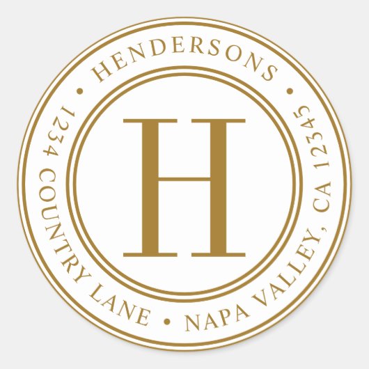 Sticker Rond Gold Elegant Monogramme Adresse de retour (Devant)