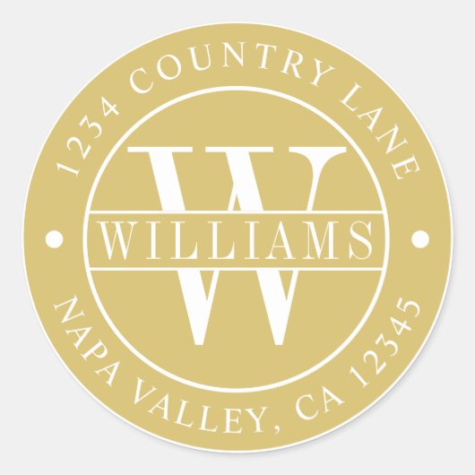 Sticker Rond Gold Elegant Monogramme Adresse de retour (Devant)