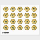 Sticker Rond Gold Emerald Green 2 lettres Mariage Monogramme (Feuille)