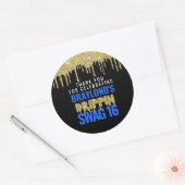 Sticker Rond Gold et Blue Drippin Swag 16 Anniversaire (Enveloppe)