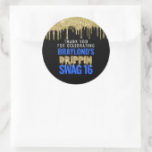 Sticker Rond Gold et Blue Drippin Swag 16 Anniversaire (Sac)