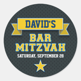 Sticker Rond Gold et Blue Sports Tacker Twill Bar Mitzvah RSVP