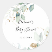 Sticker Rond Gold Eucalyptus Calligraphie Baby shower Favoriser (Devant)
