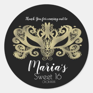 Sticker Rond Gold Faux Foil Masquerade Masque Fête Favoriser