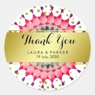 Sticker Rond Gold Faux Foil Parties scintillant Mariage Floral