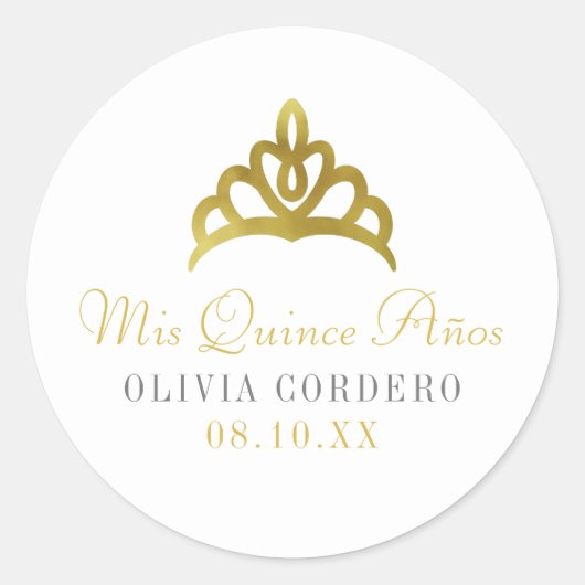 Sticker Rond Gold Faux Foil Tiara Quinceañera (Devant)
