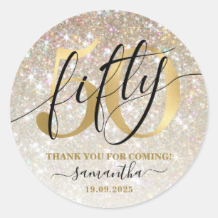 Sticker Rond Gold Faux Parties scintillant & Foil 50e fête d'a