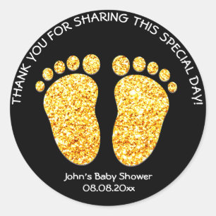 Sticker Rond Gold Feet Baby shower Party Favoriser Merci Nom