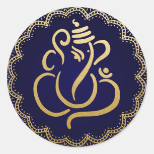 Sticker Rond Gold Festive Ganesh bleu de Dieu indien