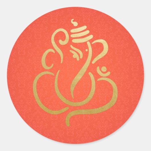 Sticker Rond Gold Festive Ganesh | Indian God Damask (Devant)
