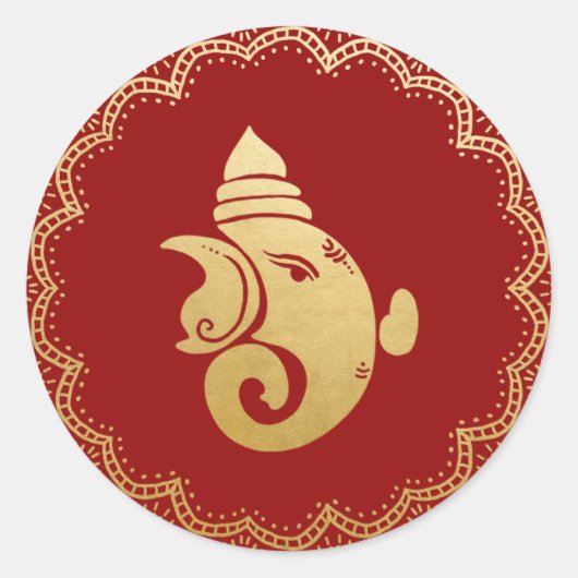 Sticker Rond Gold Festive Ganesh | Indian God Red Elegant (Devant)