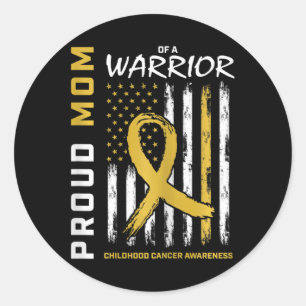 Sticker Rond Gold Fiers Maman d'un guerrier Enfance Cancer Awar