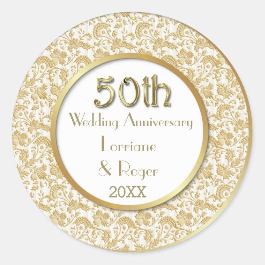 Sticker Rond Gold Floral Elegance 50e anniversaire Mariage (Devant)