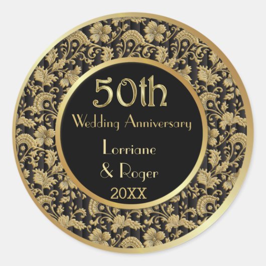 Sticker Rond Gold Floral Elegance 50e anniversaire Mariage (Devant)