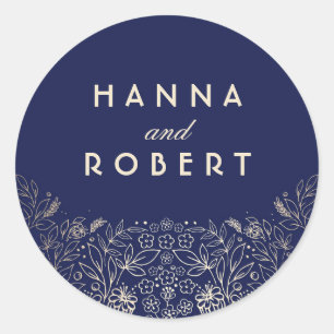 Sticker Rond Gold Floral Elegant et Vintage Mariage de marine