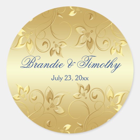 Sticker rond Gold Floral et Royal Blue 1,5 pouces (Devant)