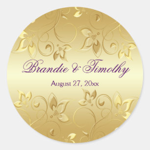 Sticker rond Gold Floral et Violet de 1,5 po