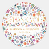 Sticker Rond Gold Floral Fleur sauvage Merci mariage Faveur (Devant)