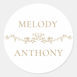Sticker Rond Gold Floral Frontière Mariage élégant