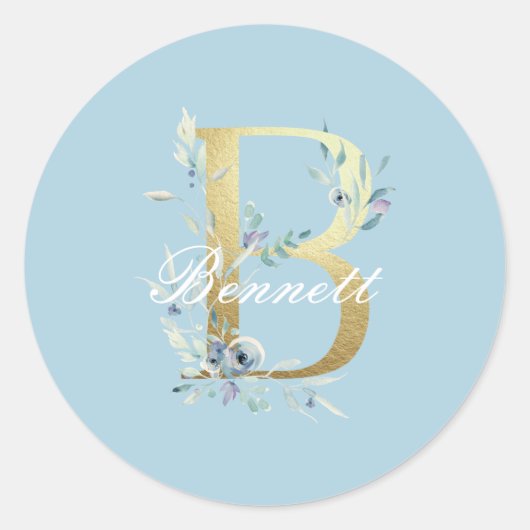 Sticker Rond Gold Floral Letter "B" (Devant)