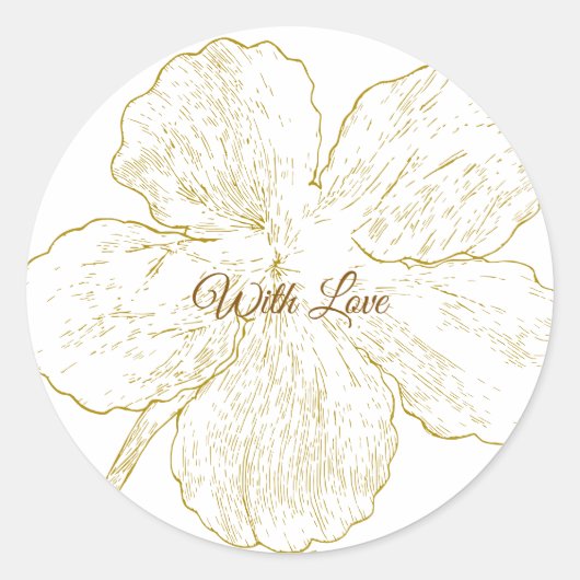 Sticker Rond Gold Floral Line Art Botanical (Devant)