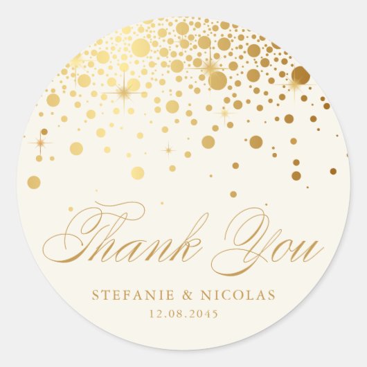 Sticker Rond Gold Foil Confetti Ivoire Mariage Merci (Devant)