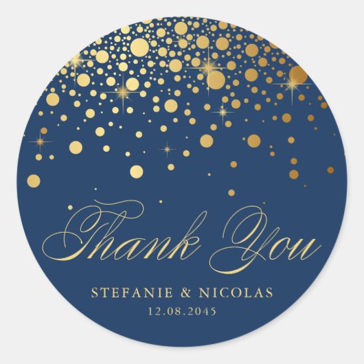Sticker Rond Gold Foil Confetti Marine Mariage bleu Merci (Devant)